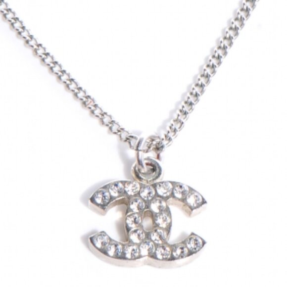 Chanel Swarovski Silver CC Logo Boucles Oreille Necklace - Picture 1 of 7